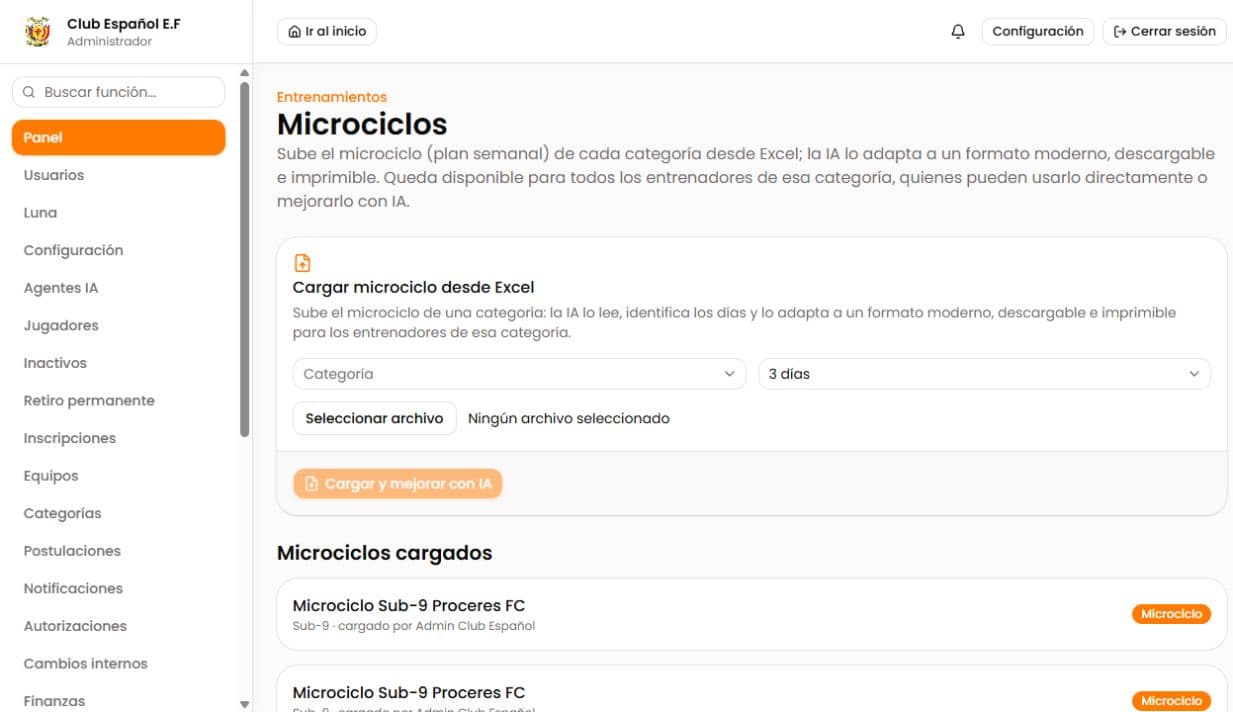 Microciclos con IA en LUNA Football